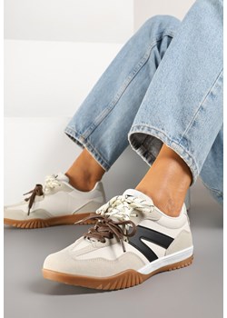 Beżowe Sneakersy w Stylu Kultowych Tenisówek z Podwójnymi Sznurówkami Nilaviela ze sklepu renee.pl w kategorii Buty sportowe damskie - zdjęcie 179020518