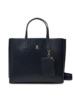 Torebka Tommy Hilfiger Th Distinct Satchel Mono AW0AW17174 Granatowy ze sklepu eobuwie.pl w kategorii Torebki damskie - zdjęcie 179027098