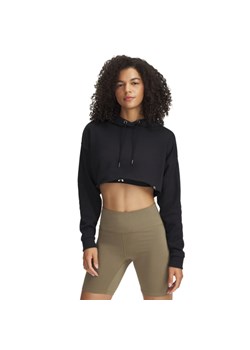 Damska bluza dresowa nierozpinana z kapturem Under Armour UA Icon Terry Crop Hoodie - czarna ze sklepu Sportstylestory.com w kategorii Bluzy damskie - zdjęcie 179028105