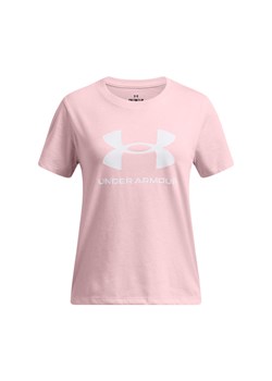 Dziewczęcy t-shirt z nadrukiem Under Armour UA Big Logo SS - różowy ze sklepu Sportstylestory.com w kategorii Bluzki dziewczęce - zdjęcie 179028227