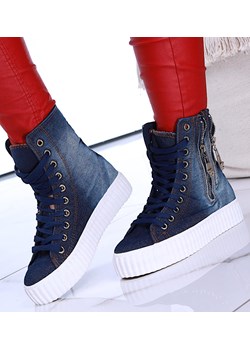 Jeansowe trampki na platformie Granatowe /A3-2 14830 T293/ ze sklepu Pantofelek24.pl w kategorii Trampki damskie - zdjęcie 179043288