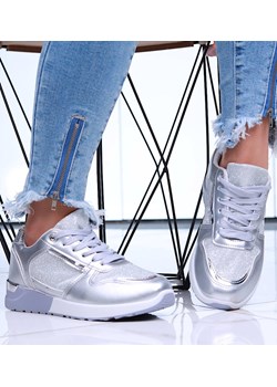 Wiązane srebrne buty sportowe damskie /F4-2 16077 G283/ ze sklepu Pantofelek24.pl w kategorii Buty sportowe damskie - zdjęcie 179053066