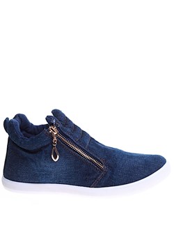 Granatowe jeansowe dziewczęce trampki z suwakami /E5-2 15535A T232/ ze sklepu Pantofelek24.pl w kategorii Trampki dziecięce - zdjęcie 179058586