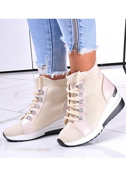 Sznurowane damskie beżowe buty sportowe /B2-3 12234 T394/ ze sklepu Pantofelek24.pl w kategorii Buty sportowe damskie - zdjęcie 179058715