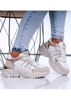 Sznurowane biało beżowe buty sportowe na platformie /G8-2 16805 T683/ ze sklepu Pantofelek24.pl w kategorii Buty sportowe damskie - zdjęcie 179065836