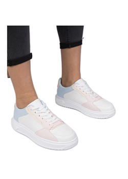 Biało-różowe sportowe sneakersy z ekoskóry białe ze sklepu ButyModne.pl w kategorii Buty sportowe damskie - zdjęcie 179067516
