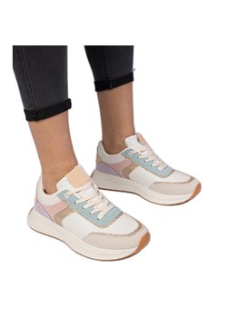 Wielokolorowe sneakersy damskie z brokatem o zwierzęcym wzorze beżowy ze sklepu ButyModne.pl w kategorii Buty sportowe damskie - zdjęcie 179067527