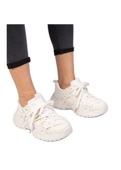 Beżowe sneakersy na masywnej podeszwie beżowy ze sklepu ButyModne.pl w kategorii Buty sportowe damskie - zdjęcie 179067545