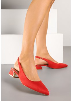 Czerwone Sandały Typu Slingback z Metaliczną Ozdobą Helmio ze sklepu renee.pl w kategorii Czółenka - zdjęcie 179073279