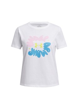 Dziewczęcy t-shirt z nadrukiem Under Armour UA Bubble Wordmark SS - biała ze sklepu Sportstylestory.com w kategorii Bluzki dziewczęce - zdjęcie 179080268