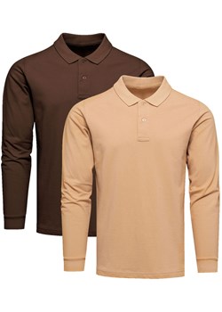 2-pak polo longsleeve premium brązowa i beżowa Recea ze sklepu Recea.pl w kategorii T-shirty męskie - zdjęcie 179088027