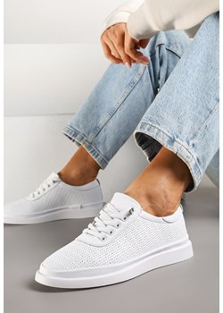 Białe Sneakersy Skórzane z Perforacją i Ozdobą Neorielina ze sklepu renee.pl w kategorii Buty sportowe damskie - zdjęcie 179108158