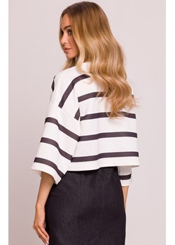 Moe krótka bluza damska w paski M844/1, Kolor biały-wzór, Rozmiar 2XL/3XL, MOE ze sklepu Intymna w kategorii Bluzy damskie - zdjęcie 179114108