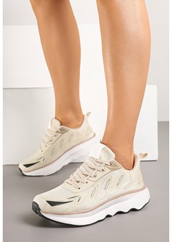 Beżowe Sneakersy na Piankowej Podeszwie z Geometrycznymi Zdobieniami Uliolisa ze sklepu born2be.pl w kategorii Buty sportowe damskie - zdjęcie 179122939