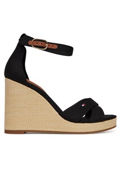 Sandały Tommy Hilfiger Flag High Wedge Espad Crisscross FW0FW08661 Czarny ze sklepu eobuwie.pl w kategorii Sandały damskie - zdjęcie 179130065