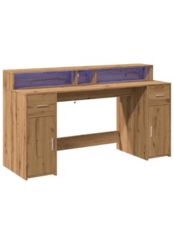 Duże biurko podświetlane z szufladami 160 cm dąb artisan - Duna ze sklepu Edinos.pl w kategorii Biurka i sekretarzyki - zdjęcie 179134025