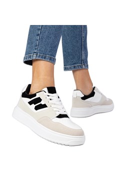 Biało-czarne sneakersy trampki damskie białe ze sklepu ButyModne.pl w kategorii Buty sportowe damskie - zdjęcie 179134228