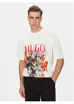 HUGO T-Shirt Dugie 50538259 Écru Oversize ze sklepu MODIVO w kategorii T-shirty męskie - zdjęcie 179135046