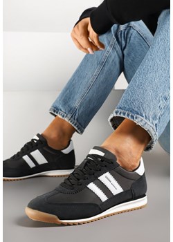 Czarno-Białe Sneakersy ze Skórzaną Wkładką i Ozdobnymi Paskami Nasnella ze sklepu renee.pl w kategorii Buty sportowe damskie - zdjęcie 179162348