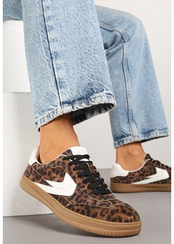 Panterkowe Skórzane Sneakersy Tenisówki z Geometrycznym Wzorem Mirathe ze sklepu born2be.pl w kategorii Buty sportowe damskie - zdjęcie 179162487