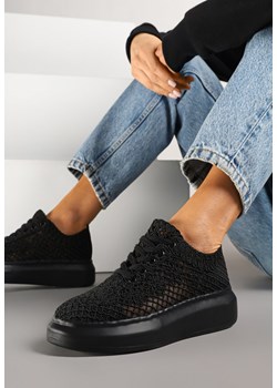 Czarne Sneakersy Typu Tenisówki z Ażurową Cholewką i Skórzaną Wkładką Sonelis ze sklepu renee.pl w kategorii Buty sportowe damskie - zdjęcie 179164626