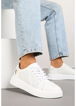 Białe Sneakersy z Wkładką ze Skóry Naturalnej Ozdobione Cyrkoniami i Sercem Tiralia ze sklepu renee.pl w kategorii Buty sportowe damskie - zdjęcie 179164638