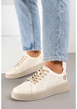 Beżowe Sneakersy ze Skórzaną Wkładką Sercem i Cyrkoniami Giraval ze sklepu born2be.pl w kategorii Buty sportowe damskie - zdjęcie 179164765