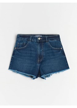Sinsay - Szorty jeansowe high waist z przetarciami - granatowy ze sklepu Sinsay w kategorii Szorty - zdjęcie 179180908