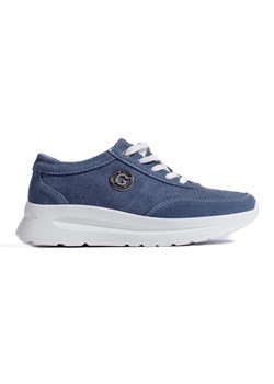 Niebieskie skórzane buty sportowe ze sklepu ButyModne.pl w kategorii Buty sportowe damskie - zdjęcie 179187208