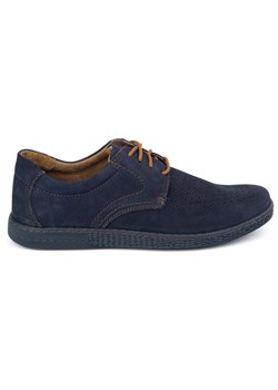 KOMODO Buty męskie skórzane Casual 933/L/2 granatowe niebieskie ze sklepu ButyModne.pl w kategorii Półbuty męskie - zdjęcie 179205977