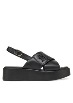 Tommy Hilfiger Sandały Th Logo Hw Padded Leather Sandal FW0FW08808 Czarny ze sklepu MODIVO w kategorii Sandały damskie - zdjęcie 179209307