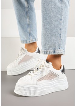 Biało-Srebrne Sneakersy na Tłoczonej Platformie Elazia ze sklepu renee.pl w kategorii Buty sportowe damskie - zdjęcie 179218305