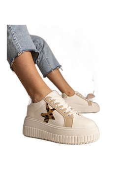 Biało-beżowe sneakersy zdobione brokatem i gwiazdką beżowy ze sklepu ButyModne.pl w kategorii Buty sportowe damskie - zdjęcie 179232305