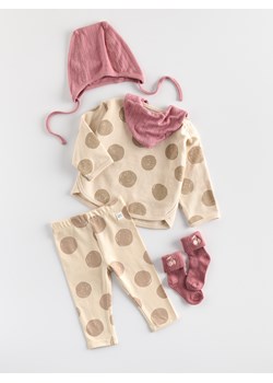 Reserved - Bawełniane legginsy w kropki - beżowy ze sklepu Reserved w kategorii Komplety niemowlęce - zdjęcie 179237378