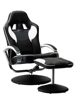 Czarno-biały ergonomiczny fotel z podnóżkiem - Peni ze sklepu Edinos.pl w kategorii Krzesła biurowe - zdjęcie 179260208