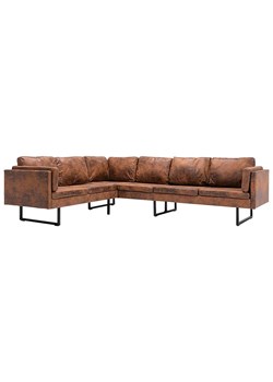 7-osobowa brązowa sofa narożna z ekozamszu - Lordis 2X ze sklepu Edinos.pl w kategorii Narożniki - zdjęcie 179260317