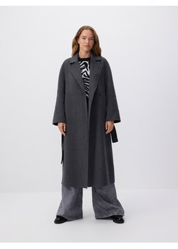 Reserved - Długi płaszcz oversize z wełną - ciemnoszary ze sklepu Reserved w kategorii Płaszcze damskie - zdjęcie 179274199