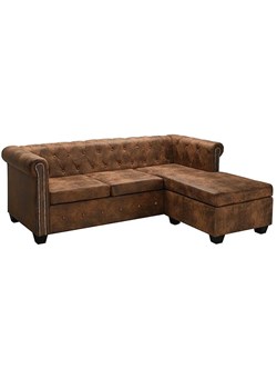 Narożnik w stylu Chesterfield z leżanką Xavier 4Q - brązowy ze sklepu Edinos.pl w kategorii Narożniki - zdjęcie 179289458