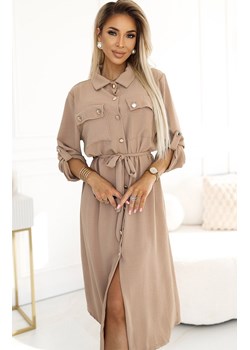 Szmizjerka z wiązaniem w pasie 531-3, Kolor mocca, Rozmiar one size, NUMOCO BASIC ze sklepu Primodo w kategorii Sukienki - zdjęcie 179313839