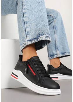 Czarne Sneakersy z Ozdobnymi Napisami Suwakiem i Paskami Tosime ze sklepu renee.pl w kategorii Buty sportowe damskie - zdjęcie 179315826