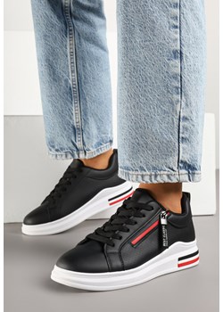 Czarne Sneakersy Ozdobione Paskami Suwakiem i Napisami Toslira ze sklepu born2be.pl w kategorii Buty sportowe damskie - zdjęcie 179317136