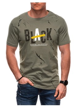 T-shirt męski z nadrukiem S2028 - khaki ze sklepu Edoti w kategorii T-shirty męskie - zdjęcie 179353245
