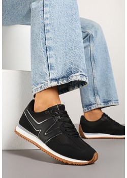 Czarne Sneakersy z Metaliczną Lamówką i Geometrycznym Wzorem Tosvella ze sklepu born2be.pl w kategorii Buty sportowe damskie - zdjęcie 179354447