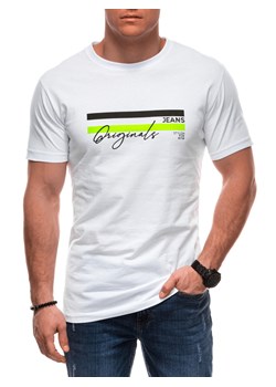 T-shirt męski z nadrukiem S2027 - biały ze sklepu Edoti w kategorii T-shirty męskie - zdjęcie 179359045