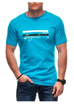 T-shirt męski z nadrukiem S2027 - jasnoniebieski ze sklepu Edoti w kategorii T-shirty męskie - zdjęcie 179359098