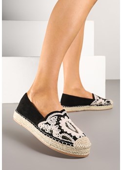 Czarne Espadryle z Plecioną Podeszwą Cekinami i Haftem Merelitia ze sklepu born2be.pl w kategorii Espadryle damskie - zdjęcie 179382488