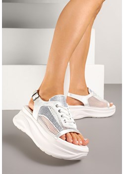 Białe Sandały Sneakersy Peep Toe z Siateczką Sorialise ze sklepu born2be.pl w kategorii Sandały damskie - zdjęcie 179395128
