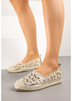 Złote Ażurowe Espadryle Ozdobione Plecionką Meranovia ze sklepu renee.pl w kategorii Espadryle damskie - zdjęcie 179399665