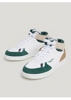 Pepe Jeans FOOTWEAR Skórzane sneakersy w kolorze biało-zielonym ze sklepu Limango Polska w kategorii Buty zimowe dziecięce - zdjęcie 179407218