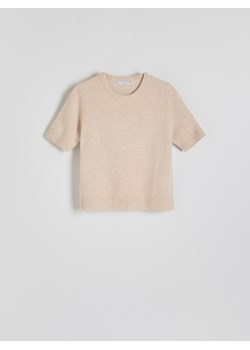 Reserved - Wełniany sweter z krótkimi rękawami - beżowy ze sklepu Reserved w kategorii Swetry damskie - zdjęcie 179434258